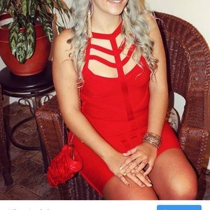 Red bandage Bebe dress